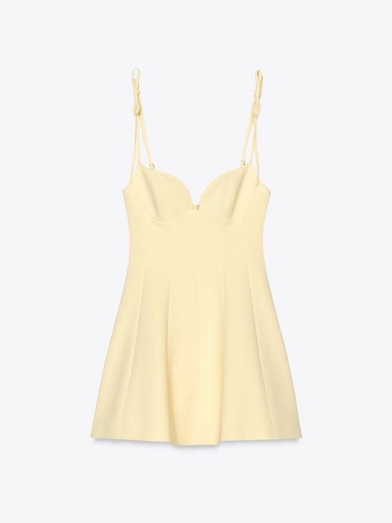 Zara Dresses & Skirts - Zara Pale Yellow Sweetheart Mini Slip Dress with Tie Straps